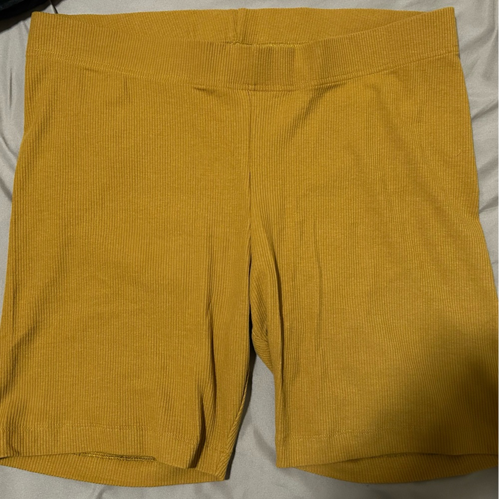 NWOT Mustard Yellow High-Rise Ribbed Biker Shorts